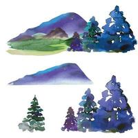 mountains and hills watercolor drawing, abstract natural backgroundmountains and hills watercolor drawing, abstract natural background