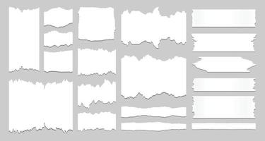 Torn paper white set. Horizontal rip edge strips. Ripped pap