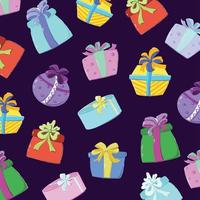 Isometric gift  pattern. Different surprise present box background. birthday, holidays, New year, Christmas,  3d texture for paper, fabric, decor, wrap. Vector illustration