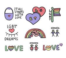 Lgbt colorful doodles set vector