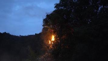 el fuego se quema en el cable cerca de la farola video