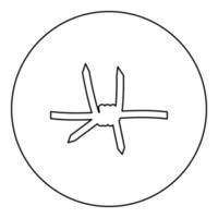 icono de alambre de púas en círculo redondo color negro vector ilustración imagen contorno línea de contorno estilo delgado