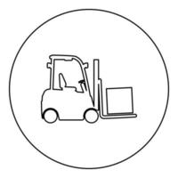 Cargo loading machine forklift truck for lifting box goods in warehouse fork lift loader freight icon in circle round black color vector illustration image outline contour line thin style