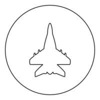 Jet plane fighter reactive pursuit military icon in circle round black color vector illustration image outline contour line thin style