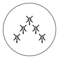 Group of combat helicopters military concept chopper in air army icon in circle round black color vector illustration image outline contour line thin style
