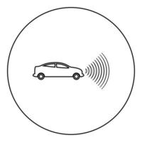 Car radio signals sensor smart technology autopilot front direction icon in circle round black color vector illustration image outline contour line thin style