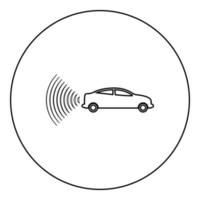 Car radio signals sensor smart technology autopilot back direction icon in circle round black color vector illustration image outline contour line thin style