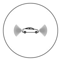 sensor de señales de radio de coche tecnología inteligente piloto automático icono de dirección delantera y trasera en círculo redondo color negro vector ilustración imagen contorno línea de contorno estilo delgado