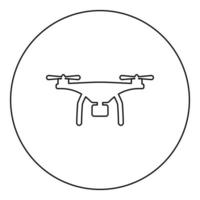 Drone with camera icon in circle round black color vector illustration image outline contour line thin style