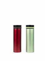 Thermos bottle isolated on white background. Coffee or tea reusable bottle container. Thermos travel tumbler. Insulated drink container. Stainless steel sport thermos water flask. Zero waste. photo