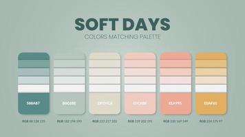 Soft days color palettes or color schemes are trends combinations and palette guides this year table color shades in RGB or HEX. A color swatch for a  soft day fashion, home, or interior design vector