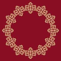 Antique round pattern. Gold lace border on red background. Place for text. Gold, red. Ornament for decoration of cards and invitations. vector