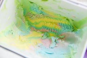 ice cream scoop, colorful ice cream in box photo