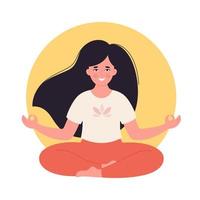 Woman meditating in lotus pose. Healthy lifestyle, yoga, relax, breathing exercise. vector