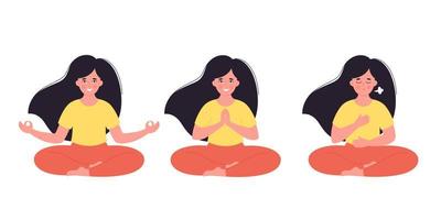 mujer meditando en posición de loto. estilo de vida saludable, yoga, relax, ejercicio respiratorio.