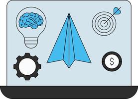 Brain intelligence is visible on the laptop. vector