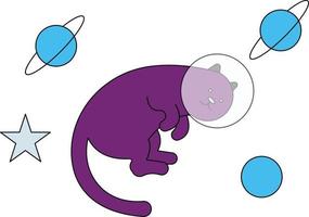 The cat is sleeping in space. vector