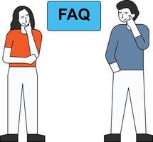 Boy and girl are thinking about FAQ. vector