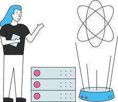 la niña está trabajando en ciencia de datos y servidor. vector