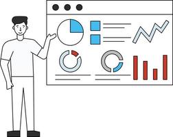 The boy is working on a web page chart graph. vector