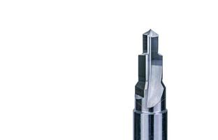 Special tools isolated on white texture background. Sharp reamer detail. HSS cemented carbide. Carbide cutting tool for industrial applications. Engineering tools. Made to order special tools. photo
