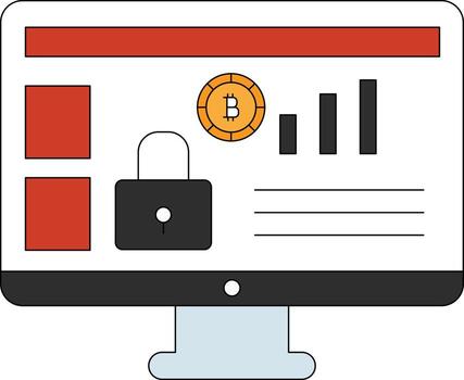 A bitcoin graph appears on the screen. vector