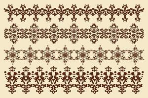 Patterned borders with floral elements. Set of ornaments in vintage style. Design element. Computer graphics. vector