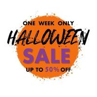 Halloween sale banner on white background for concept design. Festive discount text. Halloween sticker.Vector grunge brush.Discount offer price sign.Vector shopping poster. vector