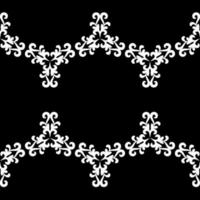 adorno blanco con elementos florales sobre un fondo negro. antiguo patrón blanco y negro sin costuras en estilo oriental. vector