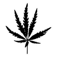 Black silhouette of marijuana leaf isolated on white background. Marijuana leaf icon or cannabis icon. Silhouette of cannabis. Vector illustration.