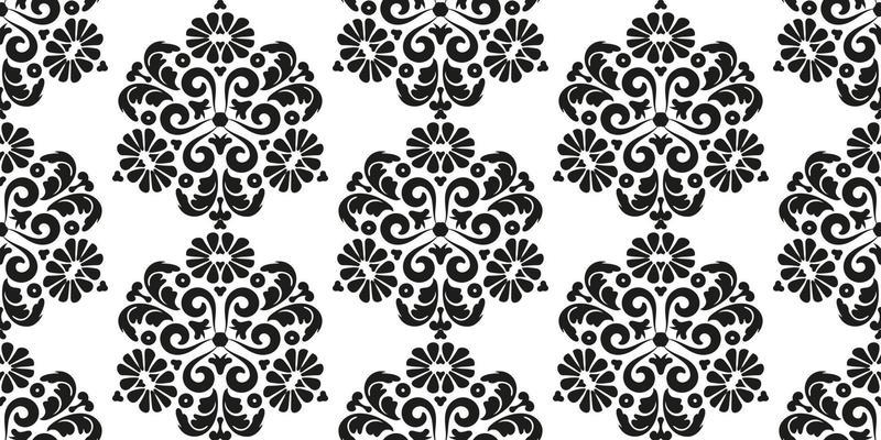 Seamless pattern in oriental style. Vector damask pattern for wallpaper, textile or paper. Pattern with vignettes. Black and white.