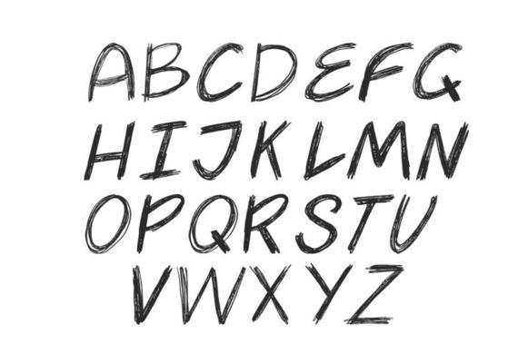 Hand drawn black Latin alphabet. Vector illustration isolated on white background.