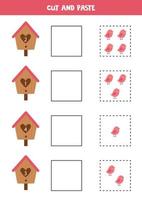 Math game for kids. Count and paste cute birds to birdhouses. vector