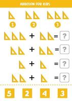 Addition for kids with cute yellow triangle ruler. vector