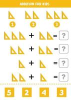 Addition for kids with cute yellow triangle ruler. vector