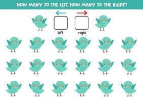 Left or right with cute blue bird. Logical worksheet for preschoolers. vector