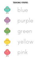 Tracing words of basic colors. Preschool worksheet. vector