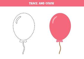 Trace and color cartoon balloon. Worksheet for kids. vector