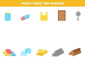 Match object and material. Logical puzzle for kids. vector