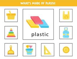 What is made of plastic. Cards for children. vector
