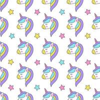 Seamless pattern with cute cartoon unicorn and stars. vector