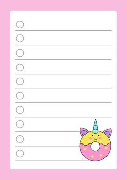 Vector to do list sheet for making notebooks with cute donut.