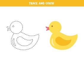 Trace and color rubber duck. Worksheet for children. vector