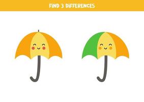 Encuentra tres diferencias entre dos paraguas. vector