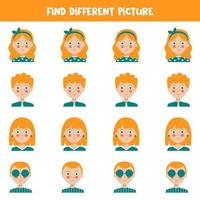 Find picture of boy or girl which is different from others. Worksheet for kids. vector