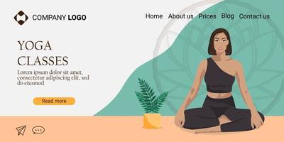 Woman doing yoga landing page, concept illustration for healthy lifestyle, yoga classes, exercising. vector