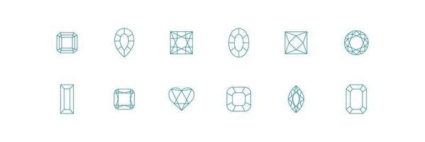 Diamond crystal shapes. Jewelry line icon set. Vector illustration