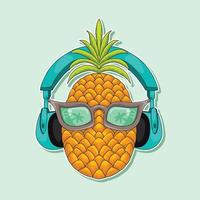Cool pineapple characters are enjoying the strains of the song vector