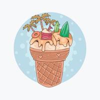 Vanilla ice cream with a beautiful beach view vector