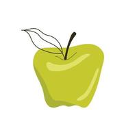 Apple vector illustration with outline leaf. Green isolated apple. Food concept. Simple minimal style